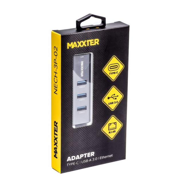 Адаптер, з Type-C на Gigabit Ethernet, 3 Ports USB 3.0, 1000 Mbps, метал, темно-сірий