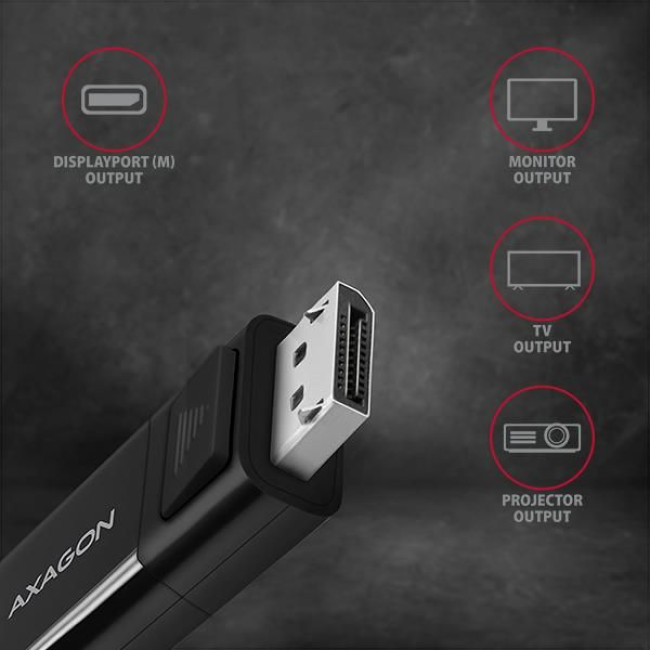 Кабель AXAGON RVC-DPC USB-C-DisplayPort, 1.8m, 4K/60Hz, чорний