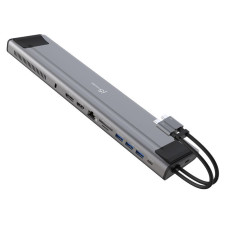 Док станція USB-C 10Gbps, 12-в-1 (слот M2 NVMe/хаб/HDMI/DP/PD/картридер/LAN), сірий
