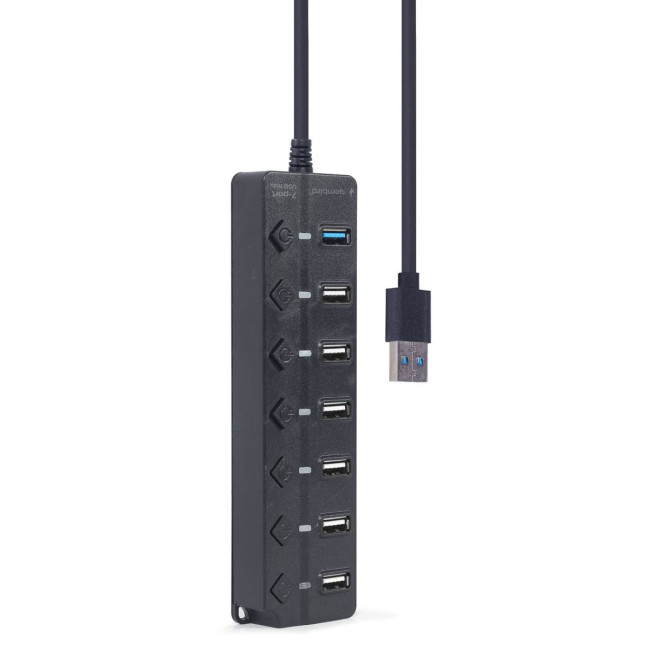 Хаб на 7 портiв (1xUSB3.1 + 6xUSB2.0), з вимикачами, пластик, чорний