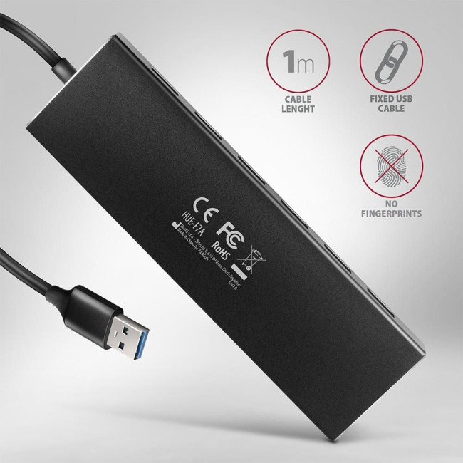 Хаб AXAGON HUE-F7A SuperSpeed USB-A FLAT hub, 1м USB-A , Чорний