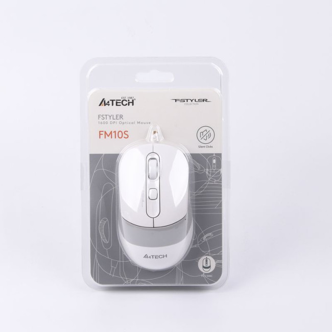 Миша дротова безшумна Fstyler, USB, 1600 dpi, білий