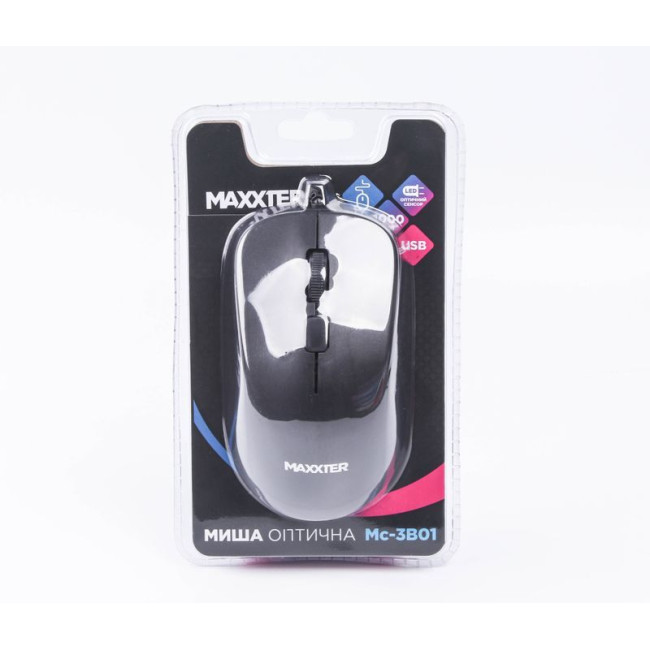 Миша дротова, оптична, 3 кнопки, USB, 1000 dpi, чорнa