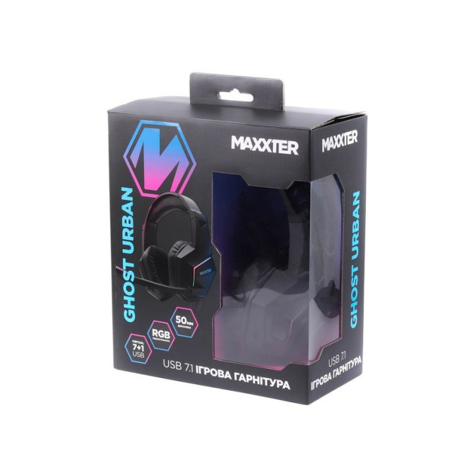 Гарнітура ігрова, USB 7.1, RGB підсвічування, чорний