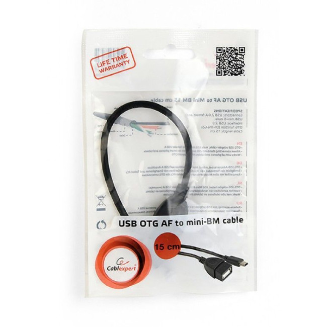 Кабель OTG USB 2.0, A-мама/mini B-тато, 0.15 м