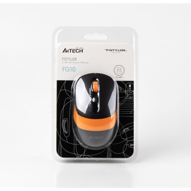 Миша бездротова Fstyler, USB, 2000 dpi, чорний + помаранчевий