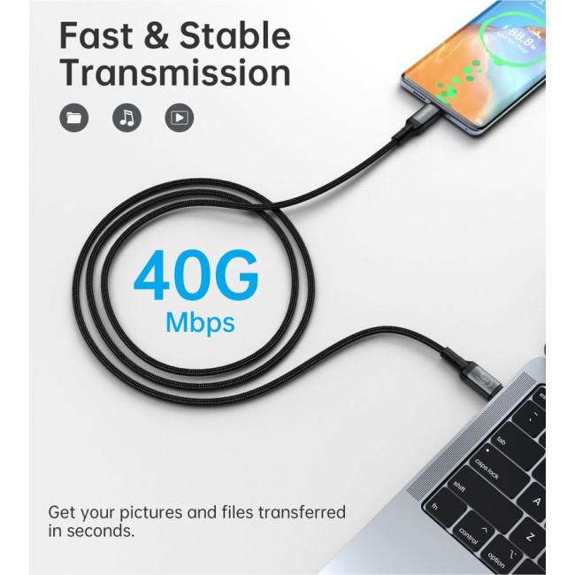 Кабель USB4.Gen 3, 40 Gbps, 240w, C-тато/C-тато, 1.2 м, преміум