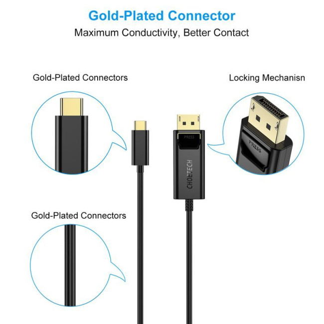 Кабель USB-C на DisplayPort, 8K 60 Гц, 1,8 м
