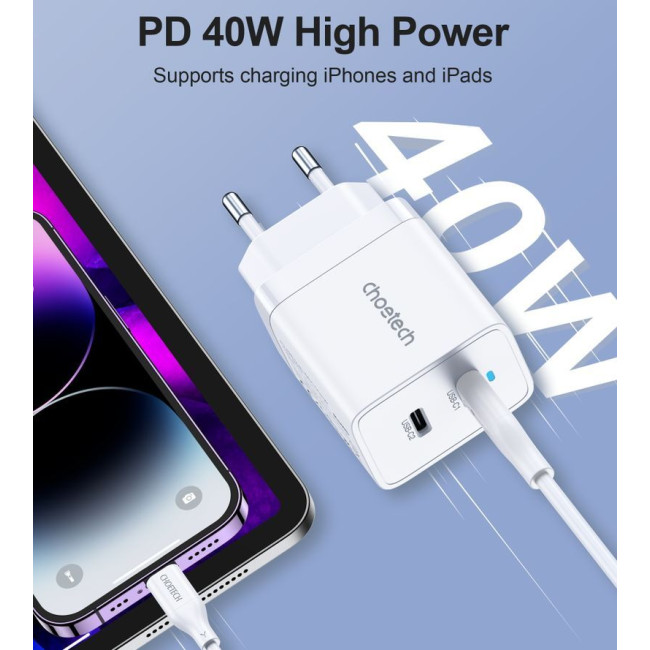 Мережевий зарядний пристрій, 2 USB-C, 40Вт, PD/QC/PPS