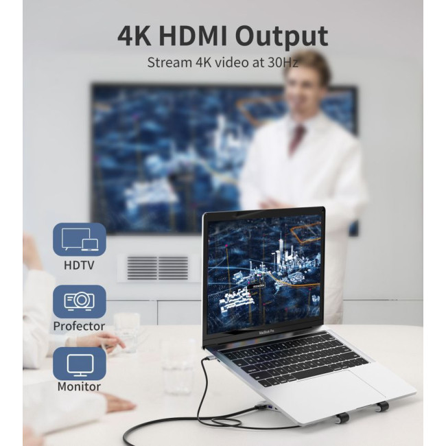 Док станція USB-C 7-в-1 (HDMI/PD/картридер/USB-A / USB-C), алюміній