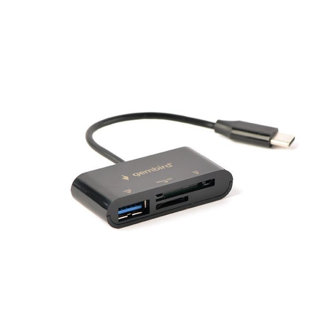 Type-C кардридер, вихід - USB 2.0, SD+Micro-SD, пластик, чорний