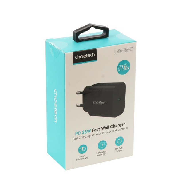 Мережевий зарядний пристрій, GaN, USB-C, 25Вт, QC3.0/PD/PPS