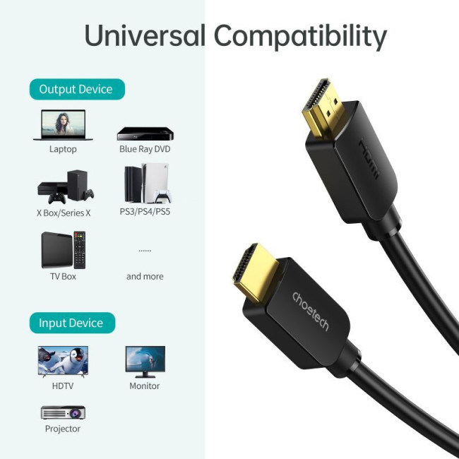 Кабель HDMI V.2.1, 8К 60 Гц, HDR10, HLG, 48Gbps, YUV 4:4:4, позолочені конектори, 2 м