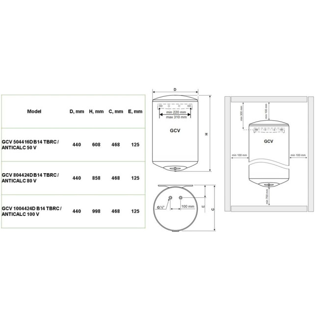 Водонагрівач Tesy GCV 1004424D B14 TBRC / ANTICALC 100 V