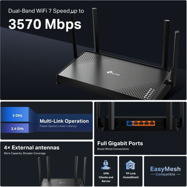 Бездротовий маршрутизатор TP-Link Archer BE220 BE3600