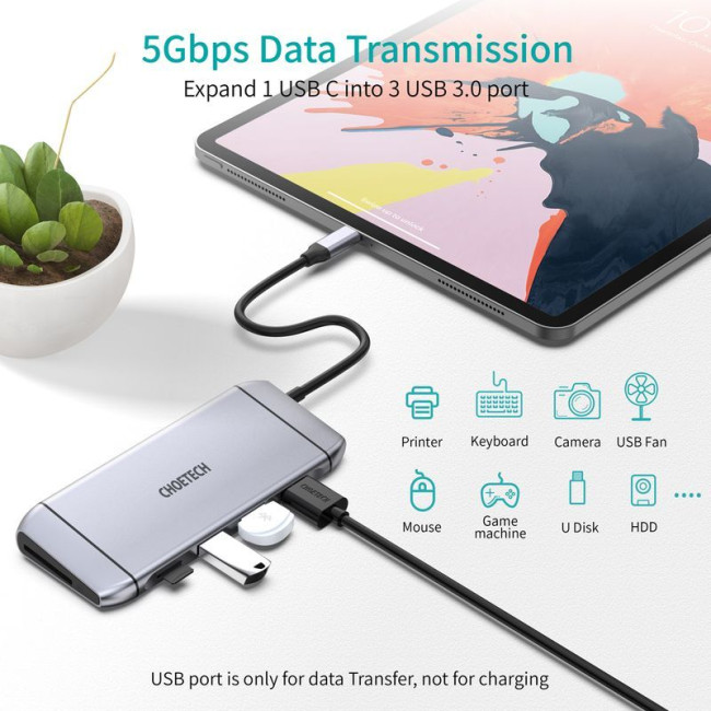 Док станція USB-C 9-в-1 (HDMI/VGA/картридер/LAN/USB-A), алюміній