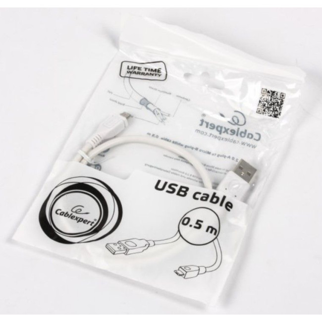 Кабель micro USB 2.0, A-тато/micro B-тато, білий, 0.5 м, преміум