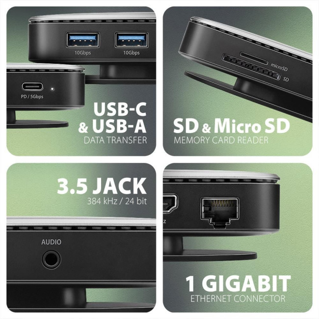 Хаб концентратор AXAGON HMC-UFO USB-C 10Гбіт/с UFO 9in1 hub, Сірий