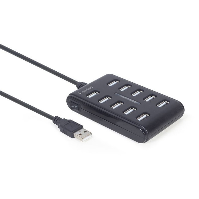 Хаб на 10 портів USB 2.0, пластик, чорний