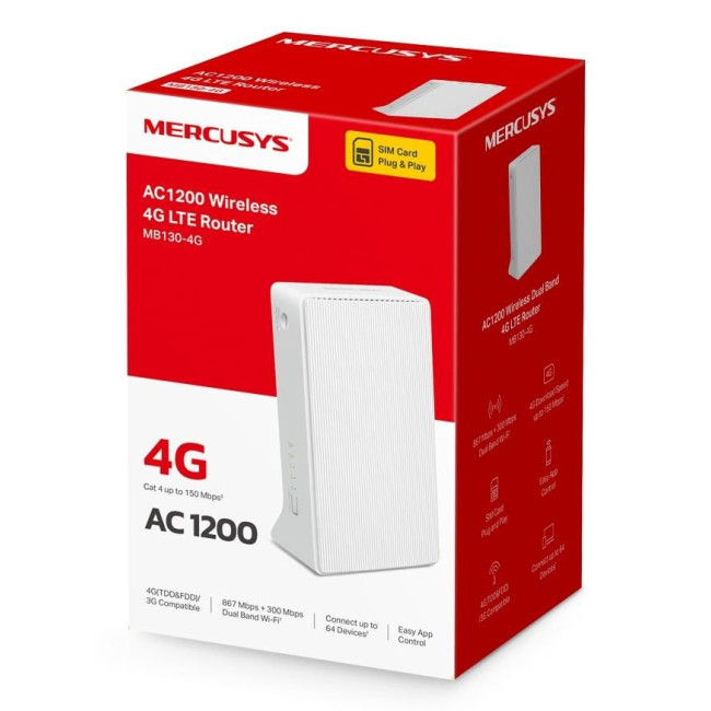 Точка доступу з функцією маршрутизації, мережеве обладнання 1200MBPS 4G LTE DUAL BAND MB130-4G MERCUSYS