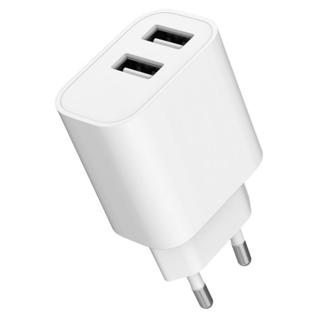 Мережевий ЗП, 2 USB-A 5V/2.4A (12W), білий