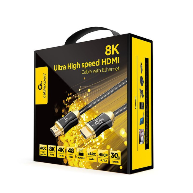 Кабель оптичний (AOC) HDMI V.2.1, 8К 60Гц/4К 120Гц, позолочені конектори, 30 м