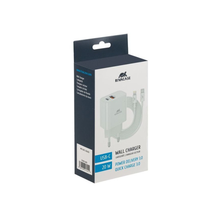 Мережевий зарядний пристрій, 2х USB-А + Type-C, PD 20W+QC3.0, кабель Type-C-Lighting, білий