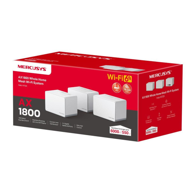 Домашня Mesh Wi-Fi система (3 шт у комплекті), Halo H70X(3-pack) MERCUSYS