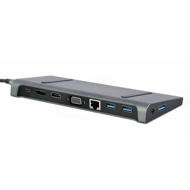 Док станція USB-C 9-в-1 (USB-хаб + HDMI/VGA/DisplayPort/PD/картридер/LAN/3.5-мм аудіо), сірий