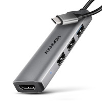 Хаб концентратор AXAGON HMC-H3A USB-C 5Гбіт/с STARTER 4in1 hub, Сірий