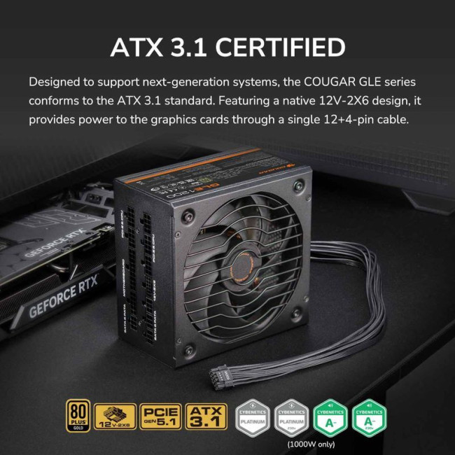 Блок живлення 1000 Вт, 80 Plus Gold, Modular, 135 мм Silent Fan, 8SATA + 4PCI-E
