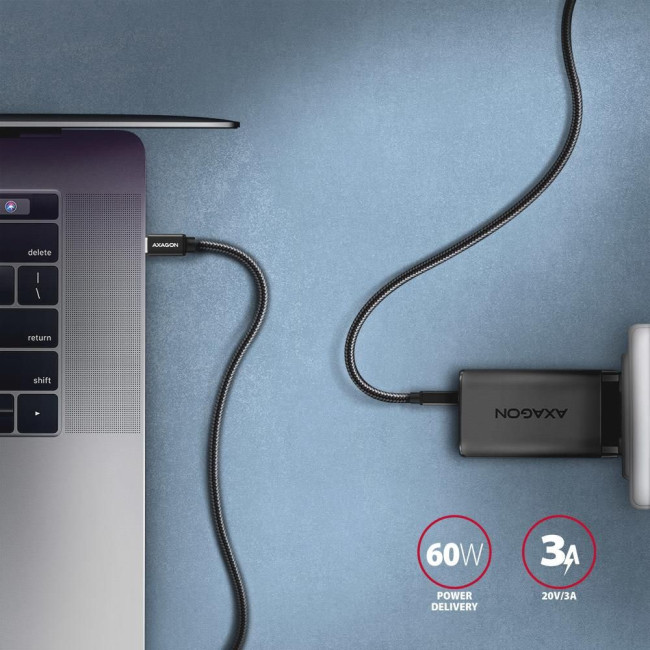 Кабель AXAGON BUCM3-CM10AB USB-C-USB-C 3.2 Gen 1, 1m, PD 60W, 3A, чорний