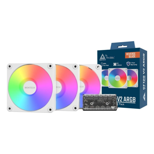 Набір із трьох вентиляторів для корпусу 120MM GF120R V2 ARGB PWM 3I1 (W) MONTECH