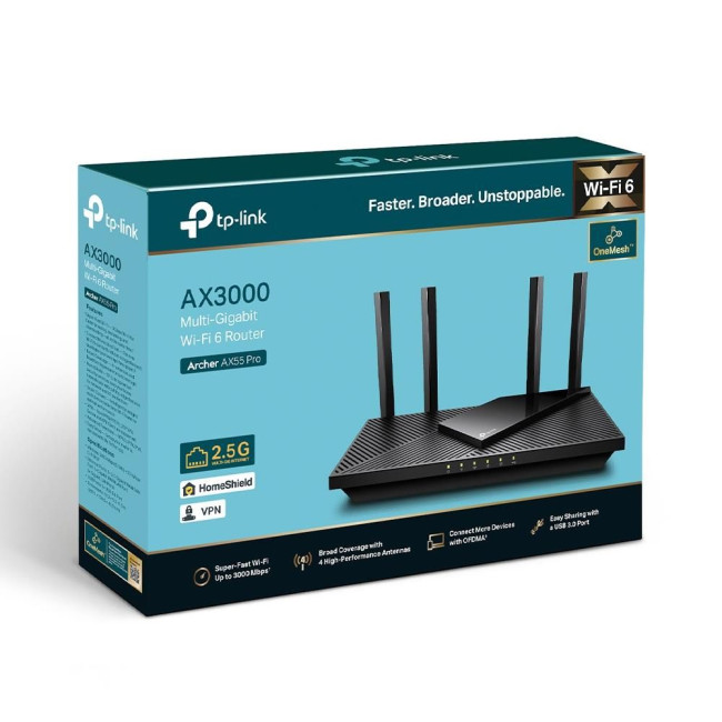 Точка доступу з функцією маршрутизації, мережеве обладнання 3000MBPS 1000M DUAL ARCHER AX55 PRO TP-LINK