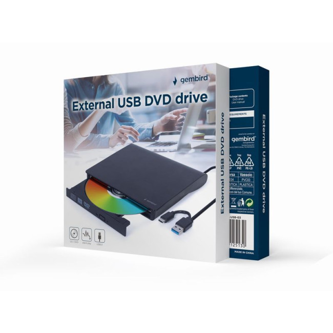 Зовнішній DVD-привід, USB 3.0 (+ Type-C), чорний