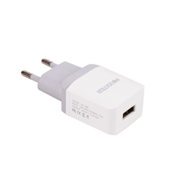 Мережевий зарядний пристрій, 1 USB, 5V/2.1A