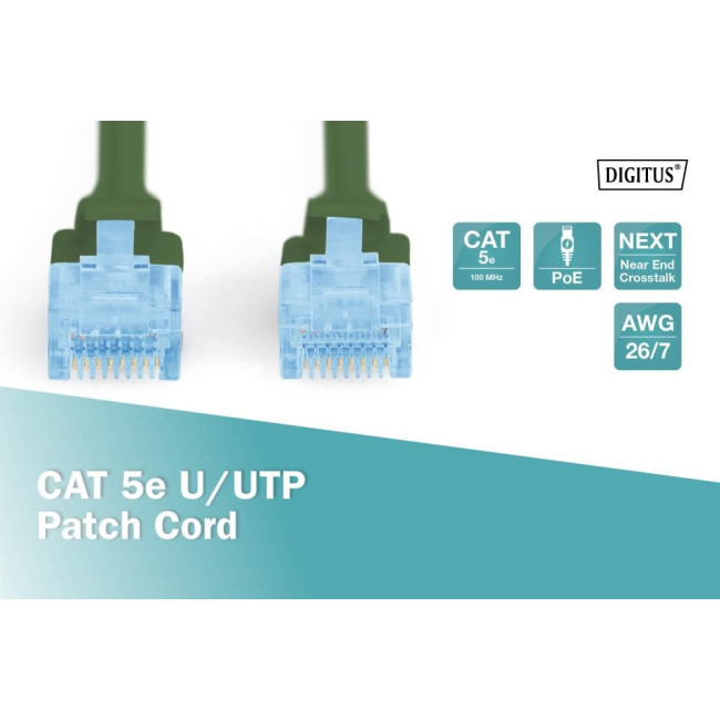 Патч-корд CAT 5e U-UTP, Cu, PVC AWG 26/7, довжина 2 м, колір зелений DK-1511-020/G DIGITUS by ASSMANN