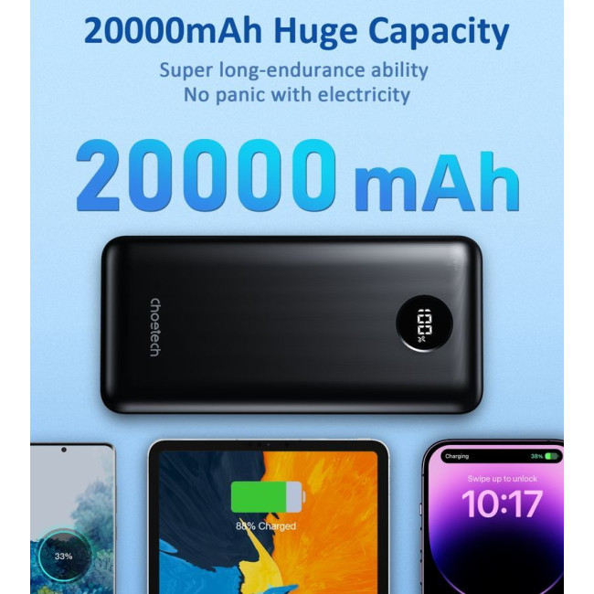 Портативний зарядний пристрій, 20000 mA, QC/PD 45 Вт, чорний