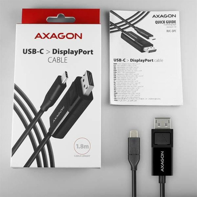 Кабель AXAGON RVC-DPC USB-C-DisplayPort, 1.8m, 4K/60Hz, чорний