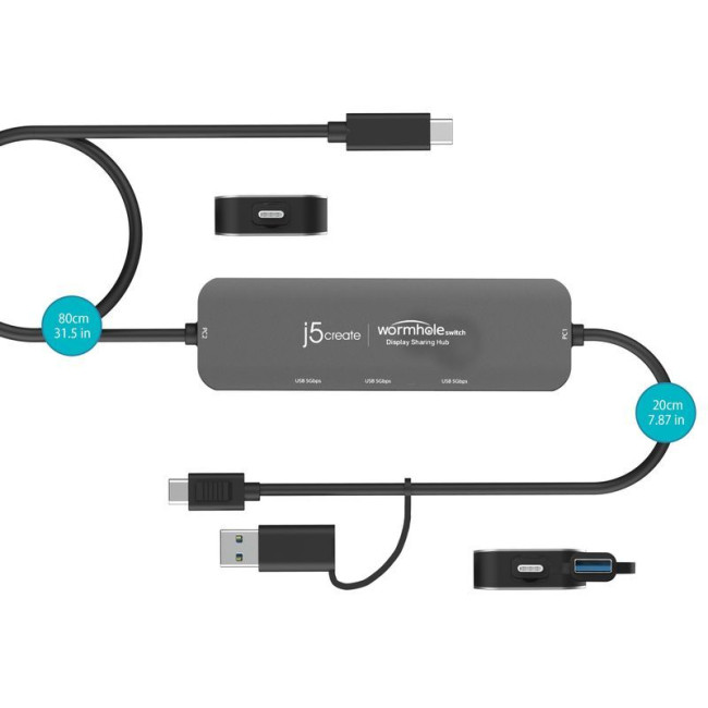 Адаптер-перемикач КМ / хаб 2-USB-A/1 USB-C