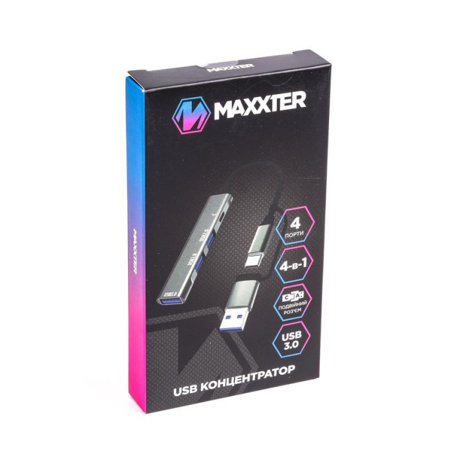 Хаб USB 3.0 Type-C на 4 порти, перехідник Type-A, 1xUSB-A 3.0, 2xUSB-A 2.0, 1xUSB-C