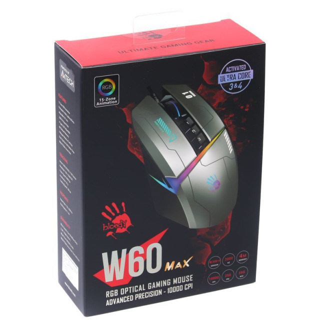 Ігрова миша Bloody Activated, RGB, 10000 CPI, 50M натискань, сірий