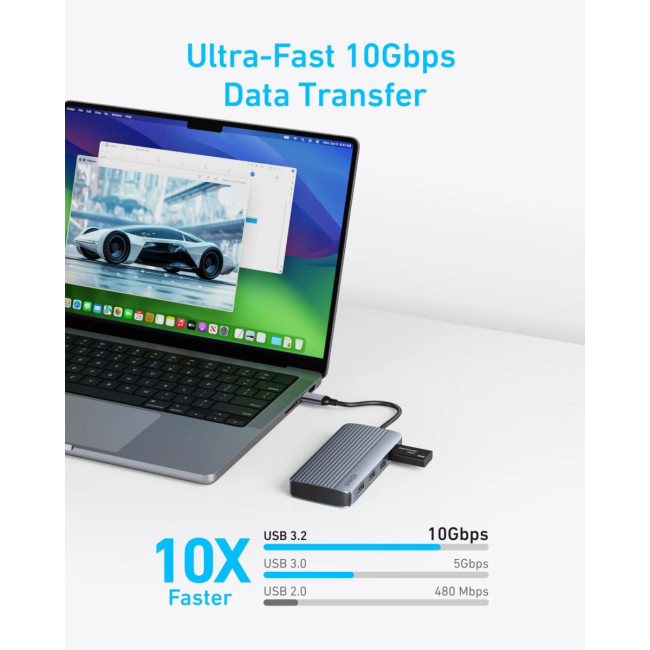 Перехідник Anker USB-C Hub - 7-in-1 - PD in 100W, 2xHDMI, 4xUSB-A Black