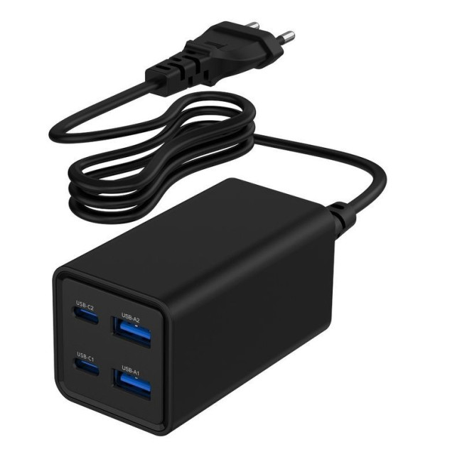 Мережевий ЗП, 2xUSB-A (QC3.0 30W)+2xType-C (PD 65W), чорний