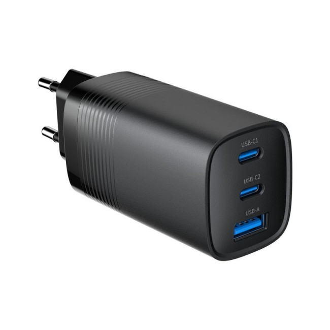 Мережевий ЗП, 1xUSB-A (QC3.0 27W)+2xType-C (PD 65W), чорний