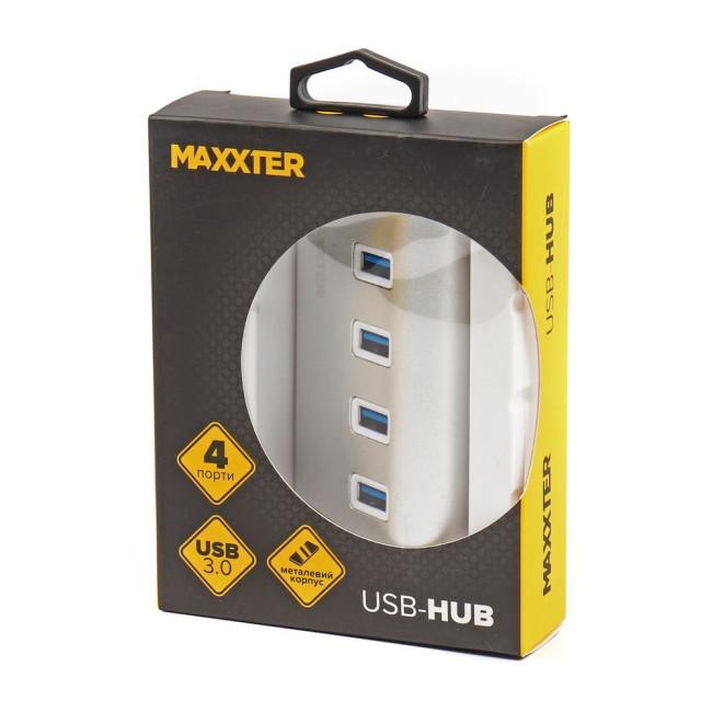 Хаб USB 3.0 Type-A на 4 порти, метал, сріблястий