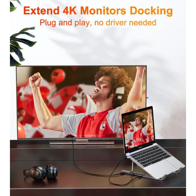 Док станція USB-C 7-в-1 (HDMI/PD/картридер/USB-A / USB-C), алюміній