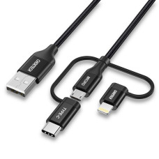 Кабель USB 2.0, MFI, AM-тато/Lightning/Micro/Type-C USB, 1.2 м