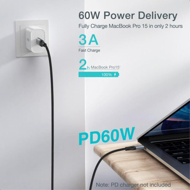 Кабель USB 2.0 C-тато/C-тато, 60 ватт, 1,2 м, преміум