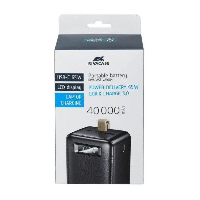 Портативний зарядний пристрій, 40000 mA, PD 65W, з LCD, чорний
